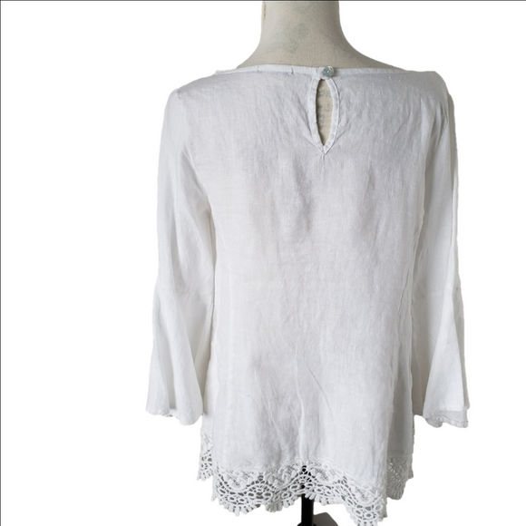 🇮🇪Linen Lungo L'arno  white linen Blouse bell sleeves Size small 🇮🇪 - Picture 2 of 11